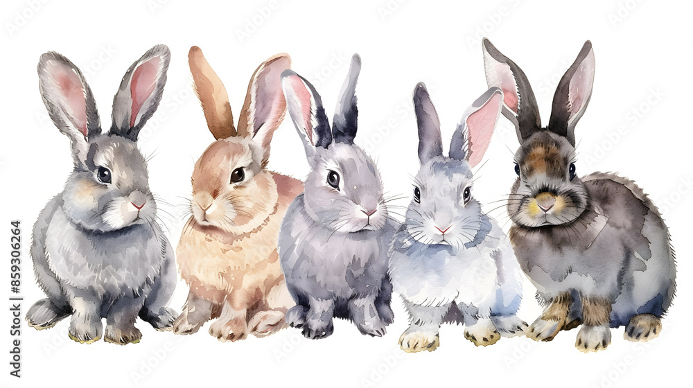 Collection of cute rabbits watercolor isolated on a white background Collection of cute rabbits watercolor isolated on a white background