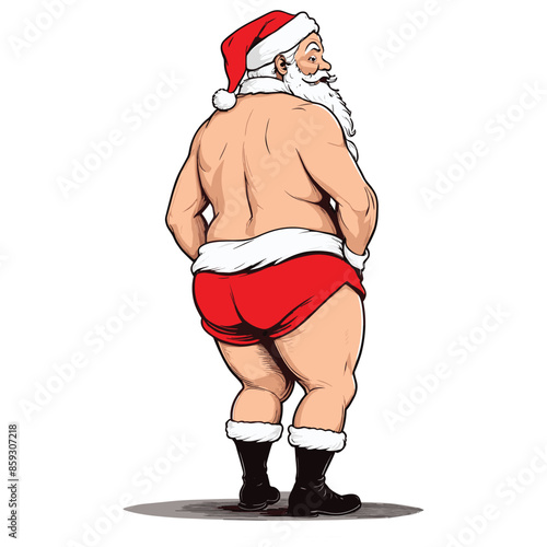 Naughty Santa Claus Wearing Underwear And Hat Illustration