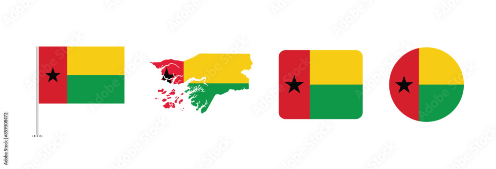 Fototapeta premium Vector Guinea Bissau flag. Set of Guinea Bissau Flags Collection. 