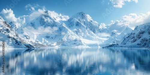 Snowy Mountain Range Reflecting in a Still Lake