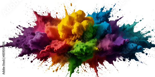 Vector abstract colorful rainbow holi paint and colorful cloud smoke powder explosion isolated on transparent wide panorama background.