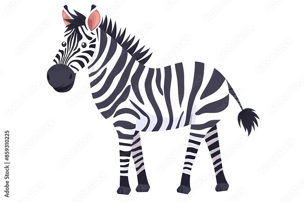 Fototapeta premium Cute zebra,safari animals.Wild animals of Africa.Simple cartoon flat illustration on transparent background PNG