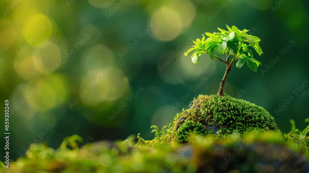 A Single Sapling Growing On Mossy Ground A Single Sapling Growing On Mossy Ground