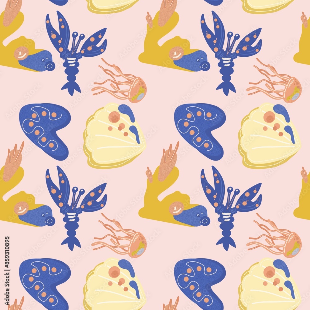 Abstract sea creatures seamless pattern Abstract sea creatures seamless pattern