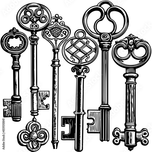 Victorian key vintage illustration AI Generative