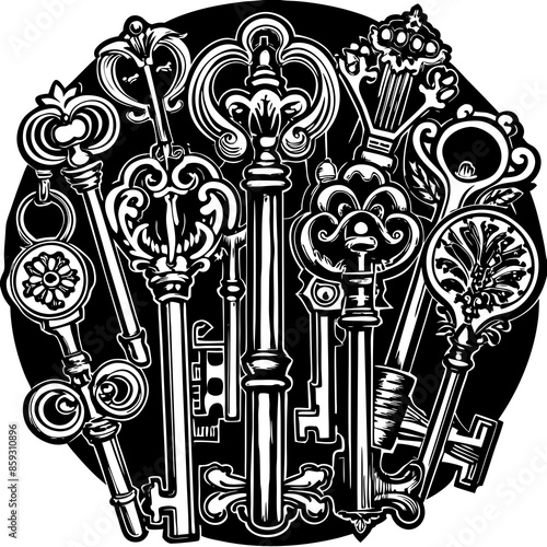 Victorian key vintage illustration AI Generative