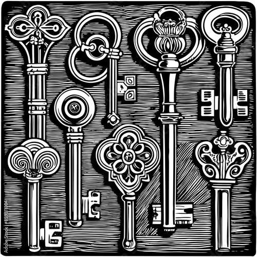 Victorian key vintage illustration AI Generative