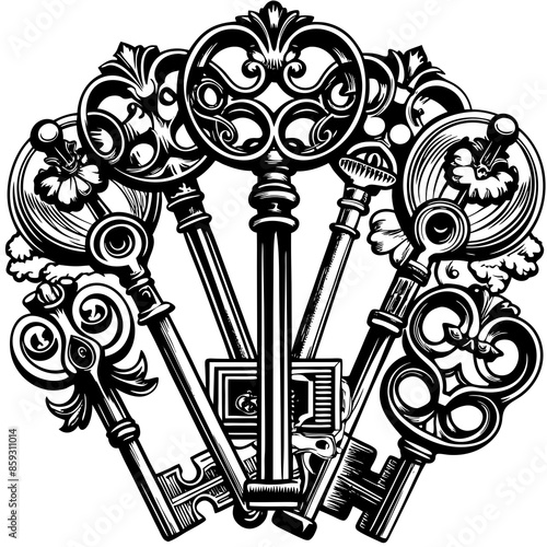 Victorian key vintage illustration AI Generative