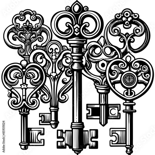 Victorian key vintage illustration AI Generative