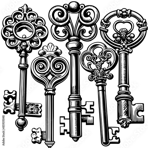 Victorian key vintage illustration AI Generative