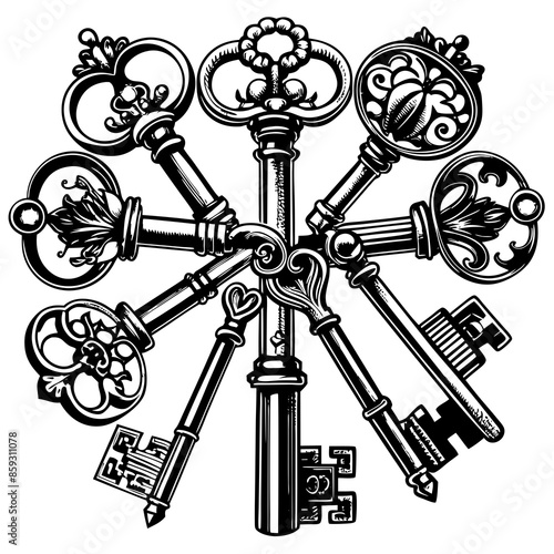 Victorian key vintage illustration AI Generative