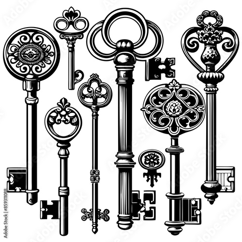 Victorian key vintage illustration AI Generative