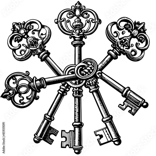 Victorian key vintage illustration AI Generative