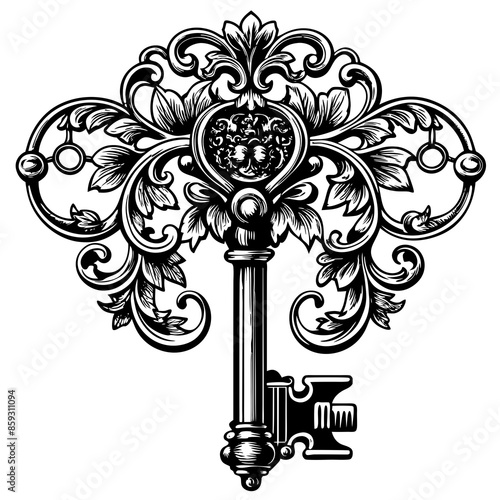 Victorian key vintage illustration AI Generative