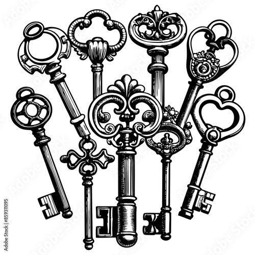 Victorian key vintage illustration AI Generative