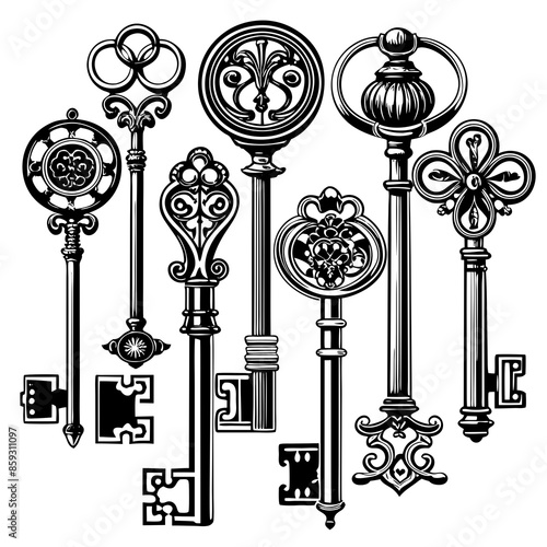 Victorian key vintage illustration AI Generative
