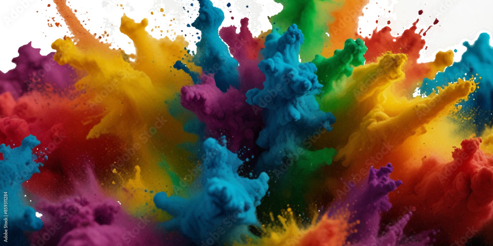 Multicolored rainbow explosion of cloud powder paint holi decoration isolated on transparent background. Vector abstract colorful rainbow holi paint festival background. Multicolored rainbow explosion of cloud powder paint holi decoration isolated on transparent background. Vector abstract colorful rainbow holi paint festival background.