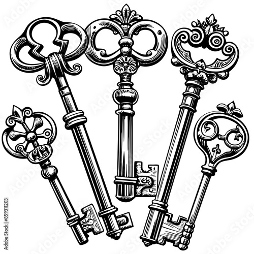 Victorian key vintage illustration AI Generative