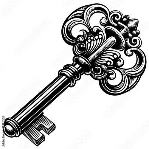 Victorian key vintage illustration AI Generative