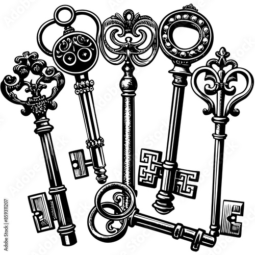 Victorian key vintage illustration AI Generative