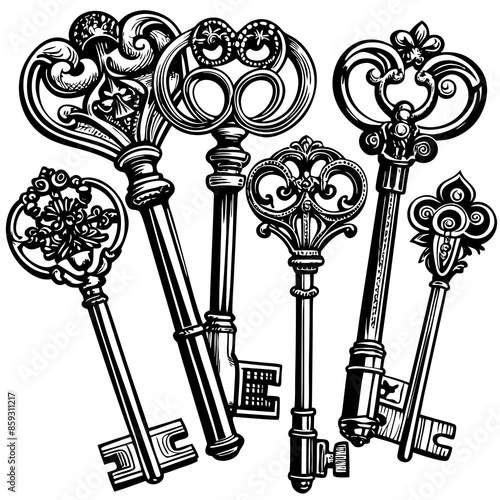 Victorian key vintage illustration AI Generative
