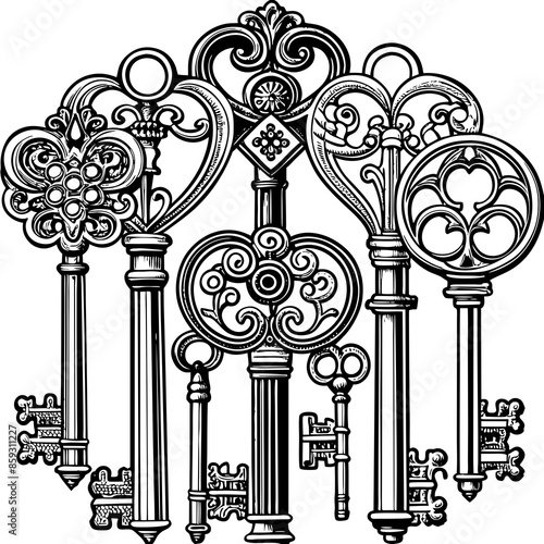 Victorian key vintage illustration AI Generative