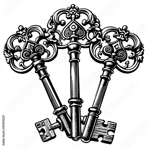Victorian key vintage illustration AI Generative