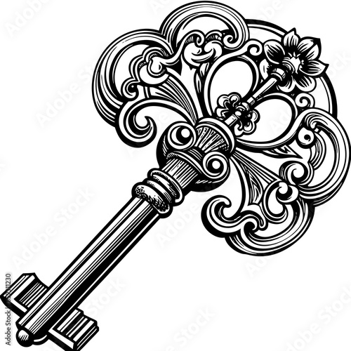 Victorian key vintage illustration AI Generative