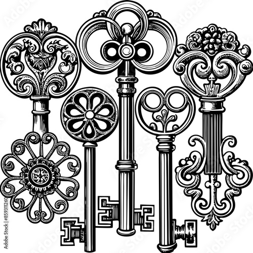 Victorian key vintage illustration AI Generative