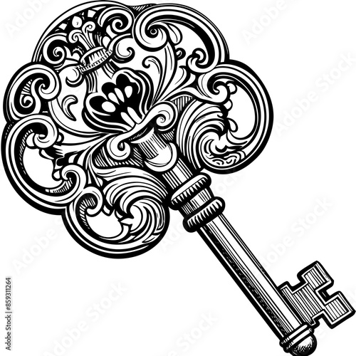Victorian key vintage illustration AI Generative