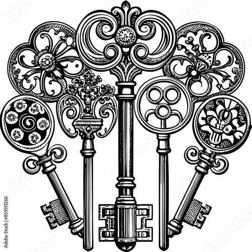 Victorian key vintage illustration AI Generative