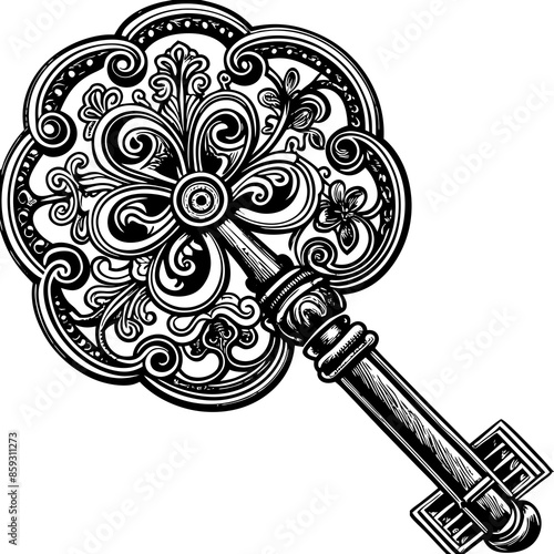 Victorian key vintage illustration AI Generative