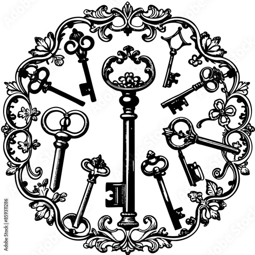 Victorian key vintage illustration AI Generative