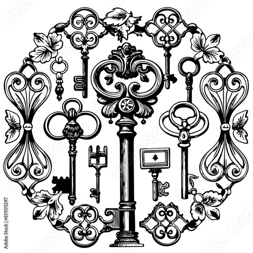 Victorian key vintage illustration AI Generative