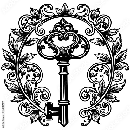Victorian key vintage illustration AI Generative