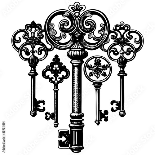Victorian key vintage illustration AI Generative