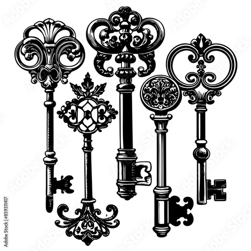 Victorian key vintage illustration AI Generative