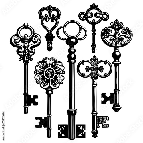 Victorian key vintage illustration AI Generative