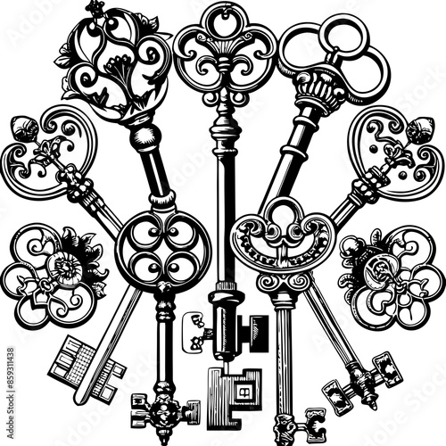 Victorian key vintage illustration AI Generative