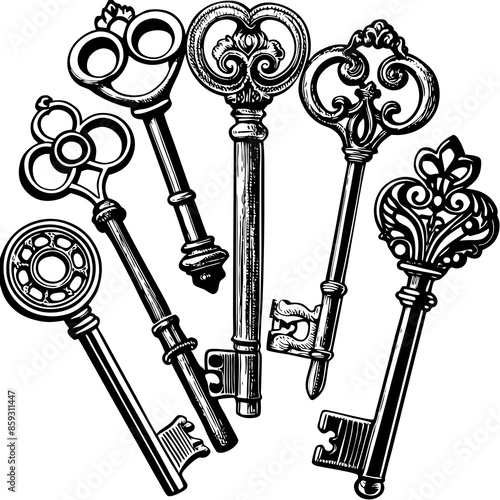 Victorian key vintage illustration AI Generative