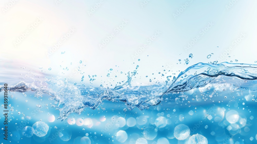 Water Splash and Bubbles with a Light Blue Background Water Splash and Bubbles with a Light Blue Background
