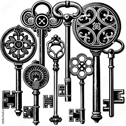 Victorian key vintage illustration AI Generative