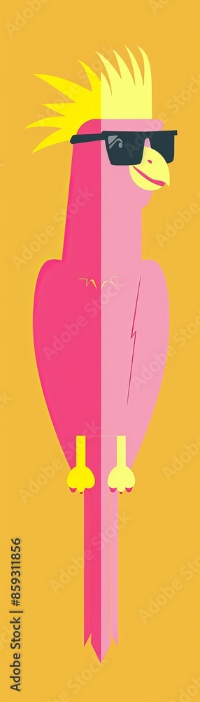 Stylish mid-century Argentavis in sunglasses, vibrant pink and yellow colors, abstract flat vector design. Stylish mid-century Argentavis in sunglasses, vibrant pink and yellow colors, abstract flat vector design.
