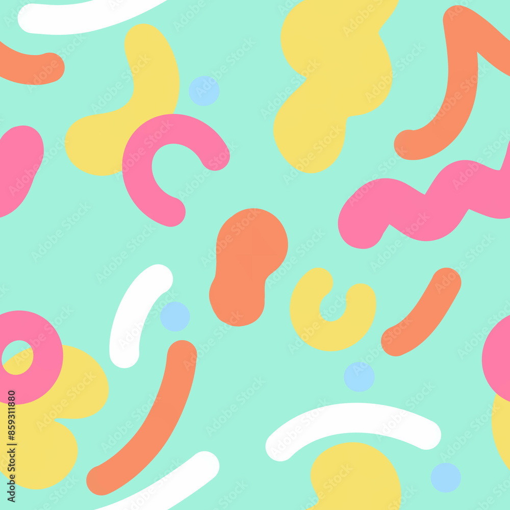 Colorful abstract pattern with various shapes on mint background Colorful abstract pattern with various shapes on mint background