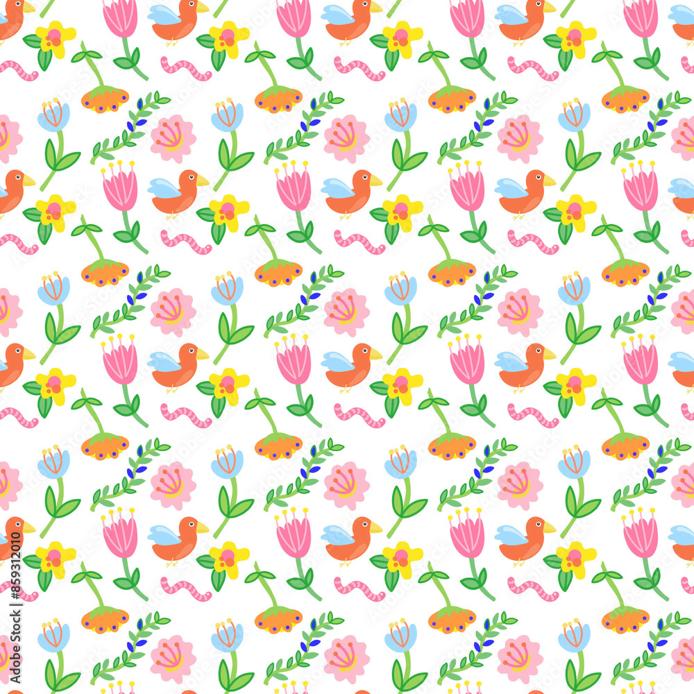 Colorful nature-themed seamless pattern Colorful nature-themed seamless pattern