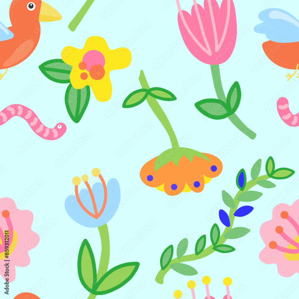 Colorful nature-themed seamless pattern Colorful nature-themed seamless pattern