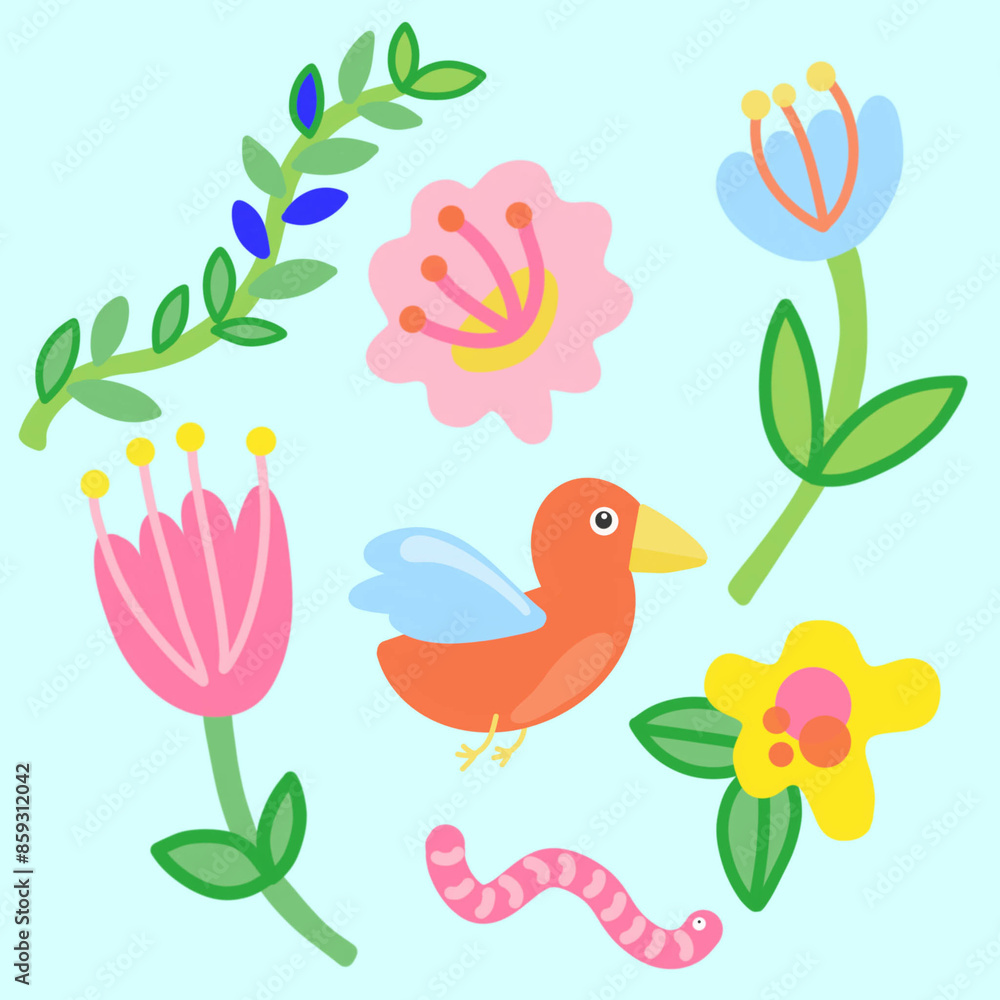 Colorful nature-themed seamless pattern Colorful nature-themed seamless pattern