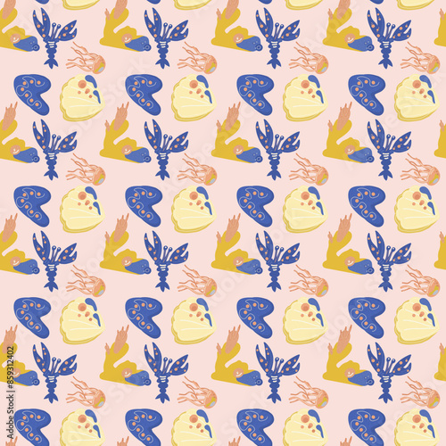 Seamless sea creatures pattern