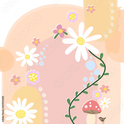 Whimsical Floral and Mushroom Illustration