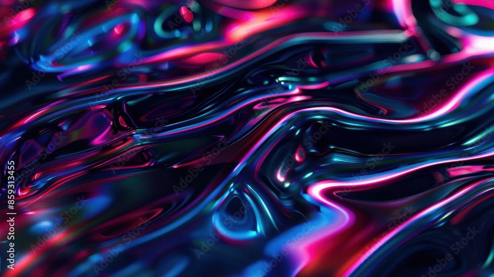 visually striking, abstract pattern with a neon color scheme. The main visual elements include flowing, wavy lines and shapes with a glossy, reflective surface that suggests a liquid visually striking, abstract pattern with a neon color scheme. The main visual elements include flowing, wavy lines and shapes with a glossy, reflective surface that suggests a liquid
